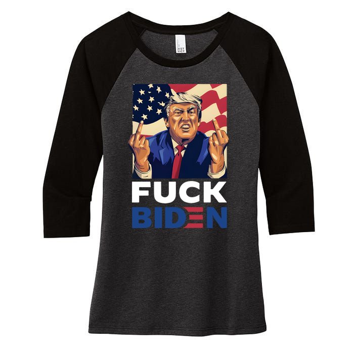 Fuck Biden Funny Trump Middle Finger Women's Tri-Blend 3/4-Sleeve Raglan Shirt