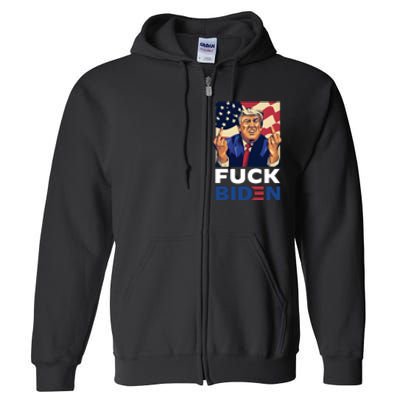 Fuck Biden Funny Trump Middle Finger Full Zip Hoodie