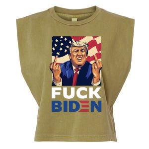 Fuck Biden Funny Trump Middle Finger Garment-Dyed Women's Muscle Tee