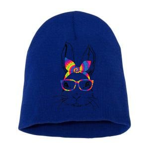 Funny Bunny Face Rabbit Tie Dye Glasses Happy Easter Day Cute Gift Short Acrylic Beanie