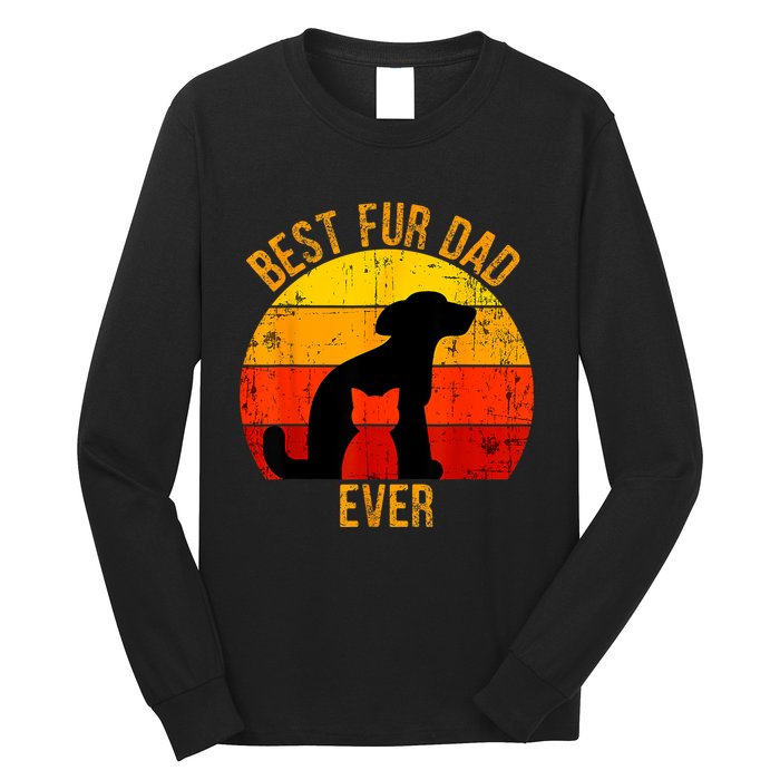 Funny Best Fur Dad Ever Vintage Retro Dog Cat Owner Long Sleeve Shirt