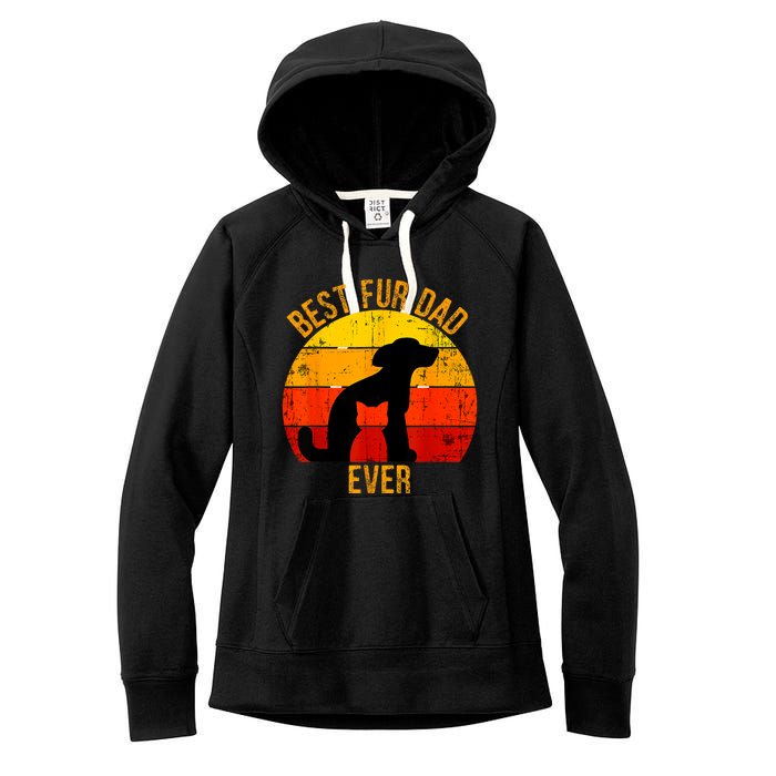 Funny Best Fur Dad Ever Vintage Retro Dog Cat Owner Women's Fleece Hoodie