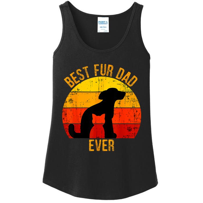 Funny Best Fur Dad Ever Vintage Retro Dog Cat Owner Ladies Essential Tank