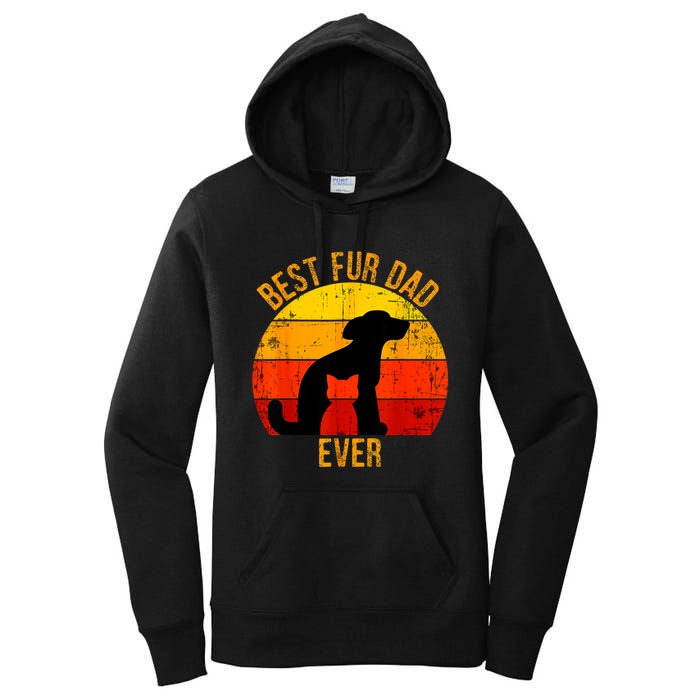 Funny Best Fur Dad Ever Vintage Retro Dog Cat Owner Women's Pullover Hoodie