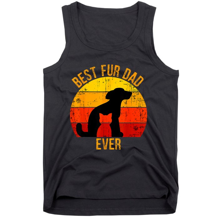 Funny Best Fur Dad Ever Vintage Retro Dog Cat Owner Tank Top