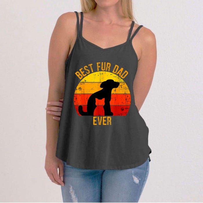 Funny Best Fur Dad Ever Vintage Retro Dog Cat Owner Women's Strappy Tank