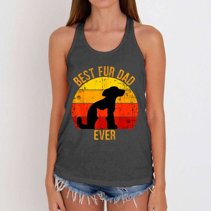 Funny Best Fur Dad Ever Vintage Retro Dog Cat Owner Women's Knotted Racerback Tank