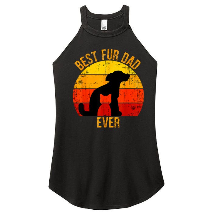 Funny Best Fur Dad Ever Vintage Retro Dog Cat Owner Women's Perfect Tri Rocker Tank