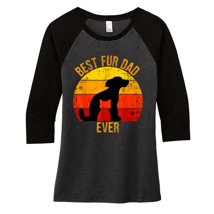 Funny Best Fur Dad Ever Vintage Retro Dog Cat Owner Women's Tri-Blend 3/4-Sleeve Raglan Shirt