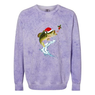 Funny Bass Fishing Santa Hat Christmas Pajama Fisher Fish Colorblast Crewneck Sweatshirt