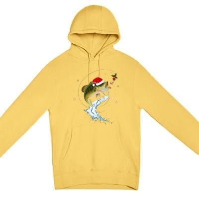 Funny Bass Fishing Santa Hat Christmas Pajama Fisher Fish Premium Pullover Hoodie