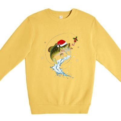 Funny Bass Fishing Santa Hat Christmas Pajama Fisher Fish Premium Crewneck Sweatshirt