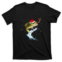 Funny Bass Fishing Santa Hat Christmas Pajama Fisher Fish T-Shirt