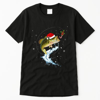 Funny Bass Fishing Santa Hat Christmas Pajama Fisher Fish Tall T-Shirt