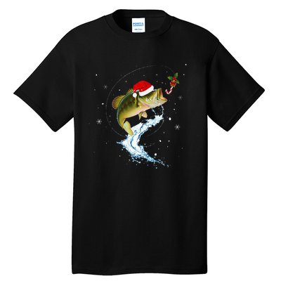 Funny Bass Fishing Santa Hat Christmas Pajama Fisher Fish Tall T-Shirt