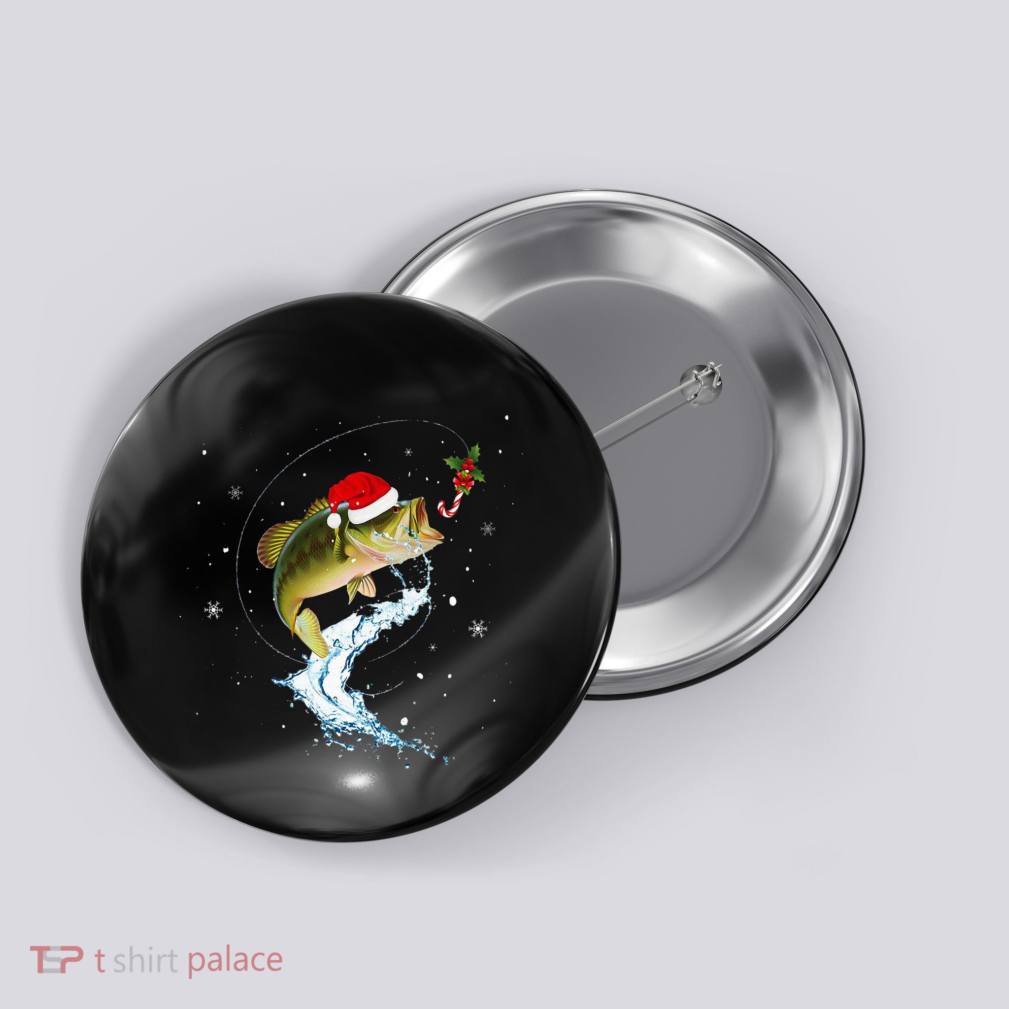 Funny Bass Fishing Santa Hat Christmas Pajama Fisher Fish Button