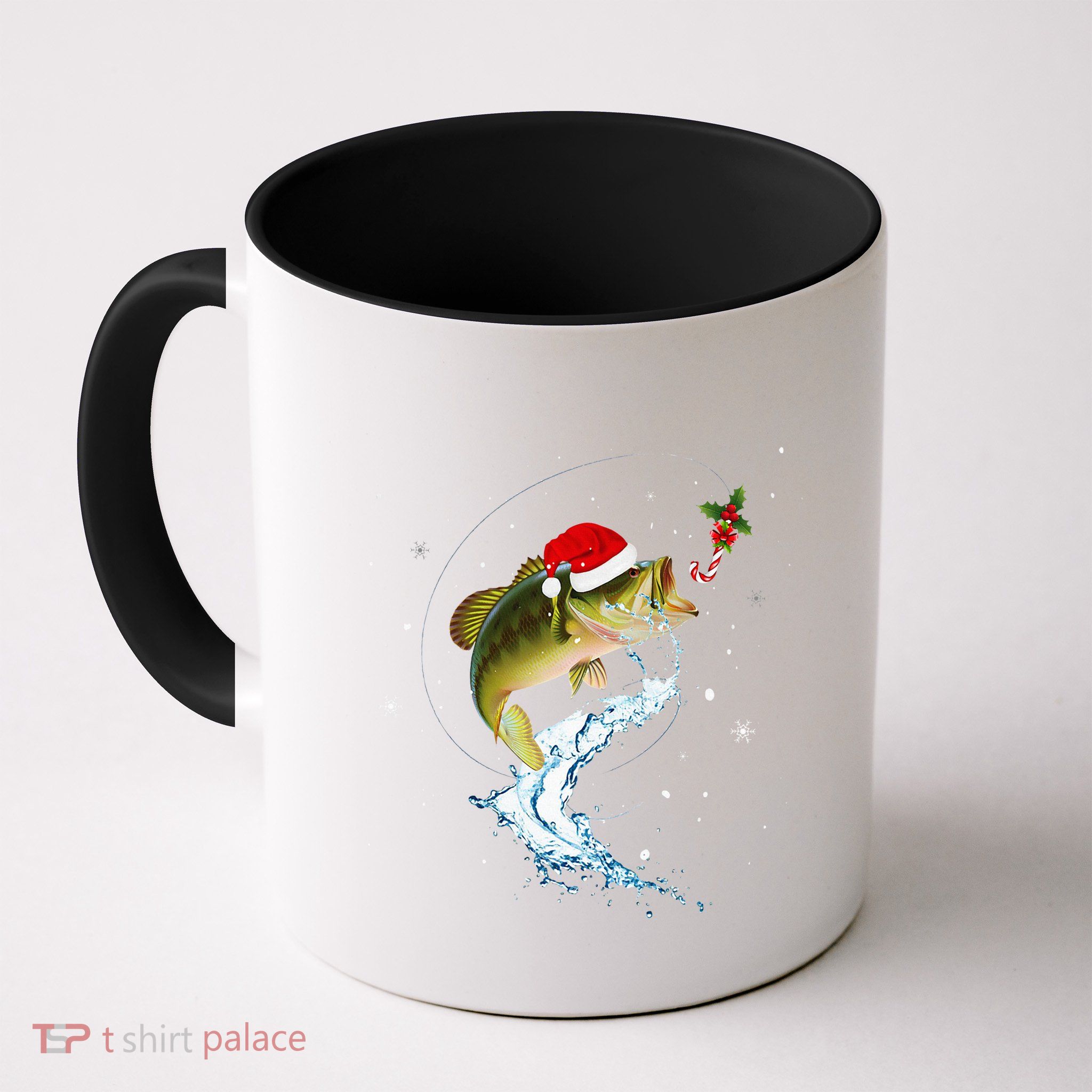 Funny Bass Fishing Santa Hat Christmas Pajama Fisher Fish Mug