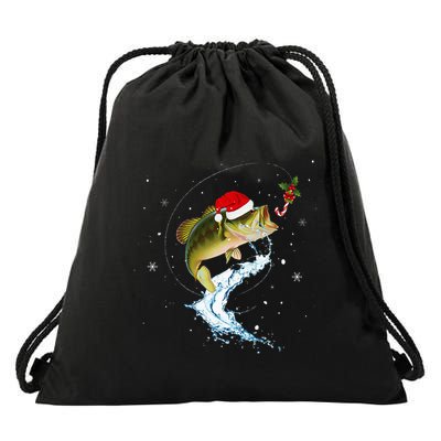 Funny Bass Fishing Santa Hat Christmas Pajama Fisher Fish Drawstring Bag