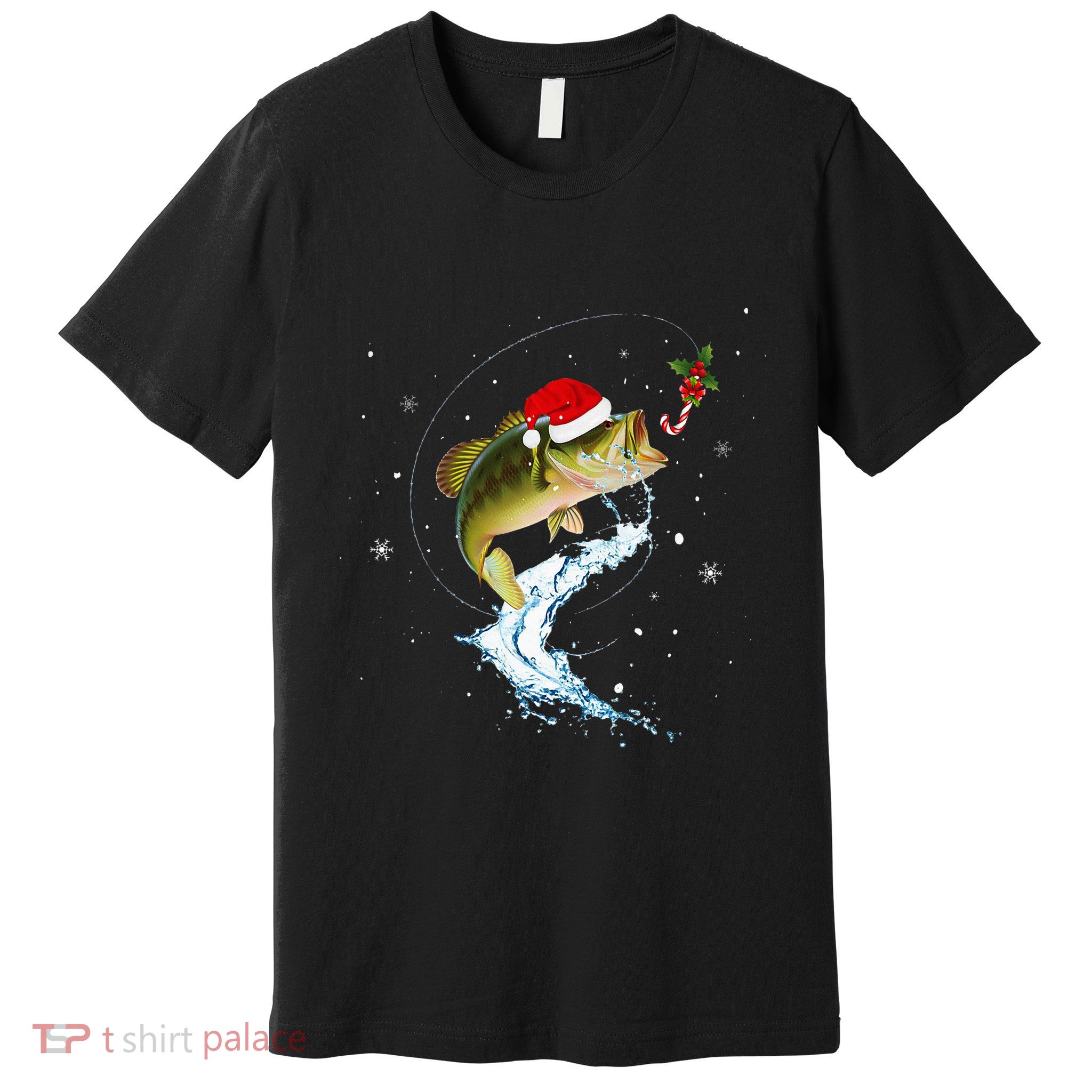 Funny Bass Fishing Santa Hat Christmas Pajama Fisher Fish Premium T-Shirt