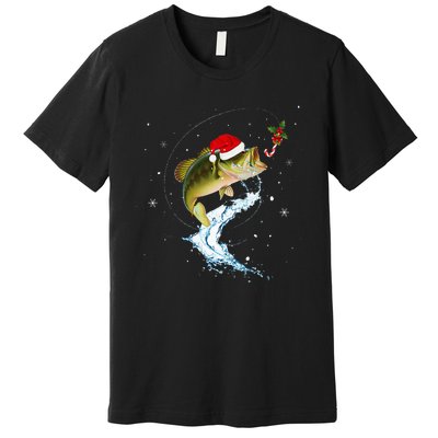 Funny Bass Fishing Santa Hat Christmas Pajama Fisher Fish Premium T-Shirt