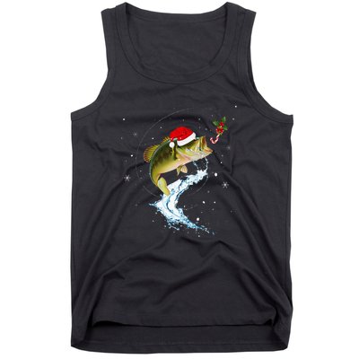 Funny Bass Fishing Santa Hat Christmas Pajama Fisher Fish Tank Top