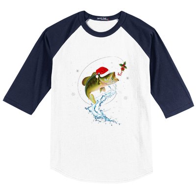 Funny Bass Fishing Santa Hat Christmas Pajama Fisher Fish Baseball Sleeve Shirt