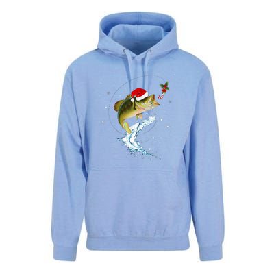 Funny Bass Fishing Santa Hat Christmas Pajama Fisher Fish Unisex Surf Hoodie