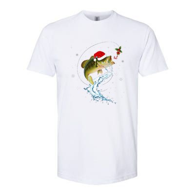 Funny Bass Fishing Santa Hat Christmas Pajama Fisher Fish Softstyle CVC T-Shirt