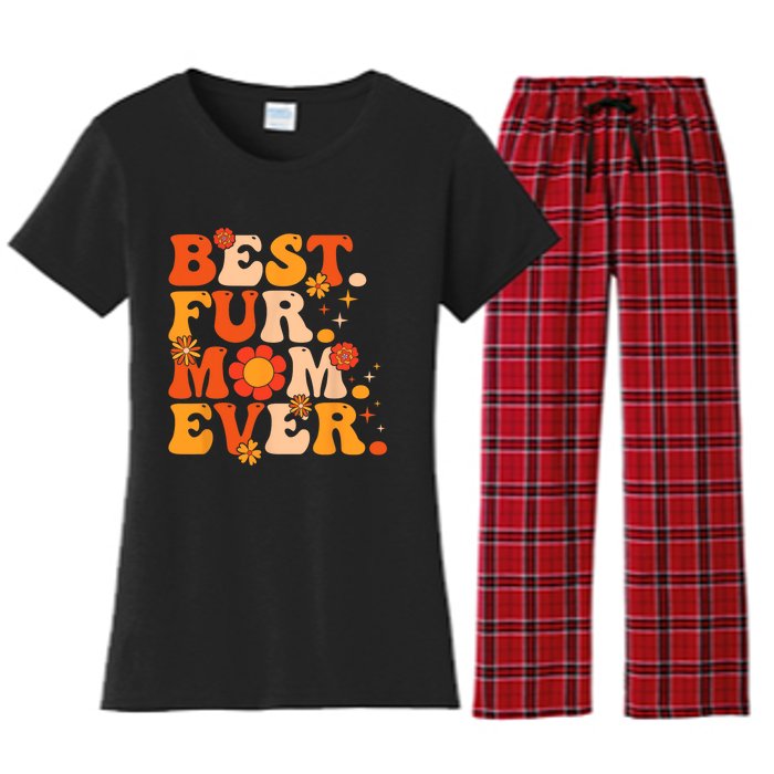 Funny Best Fur Mom Ever Vintage Retro Dog And Cat Owner Love Women's Flannel Pajama Set