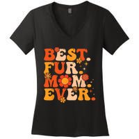 Funny Best Fur Mom Ever Vintage Retro Dog And Cat Owner Love Women's V-Neck T-Shirt