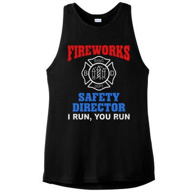 Funny Bang Firecracker Firework Safety Director I Run You Ru Ladies PosiCharge Tri-Blend Wicking Tank