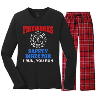 Funny Bang Firecracker Firework Safety Director I Run You Ru Women's Long Sleeve Flannel Pajama Set 