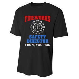 Funny Bang Firecracker Firework Safety Director I Run You Ru Performance Sprint T-Shirt