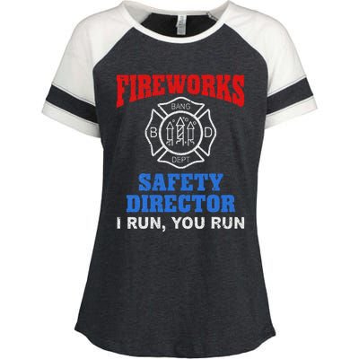 Funny Bang Firecracker Firework Safety Director I Run You Ru Enza Ladies Jersey Colorblock Tee