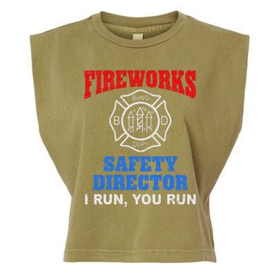 Funny Bang Firecracker Firework Safety Director I Run You Ru Garment-Dyed Women's Muscle Tee