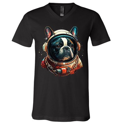 French Bulldog Frenchie Astronaut in the Space V-Neck T-Shirt