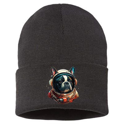 French Bulldog Frenchie Astronaut in the Space Sustainable Knit Beanie