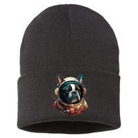 French Bulldog Frenchie Astronaut in the Space Sustainable Knit Beanie