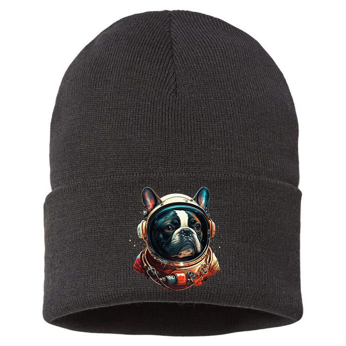 French Bulldog Frenchie Astronaut in the Space Sustainable Knit Beanie