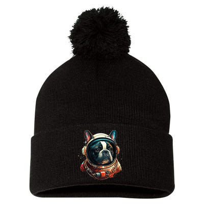 French Bulldog Frenchie Astronaut in the Space Pom Pom 12in Knit Beanie