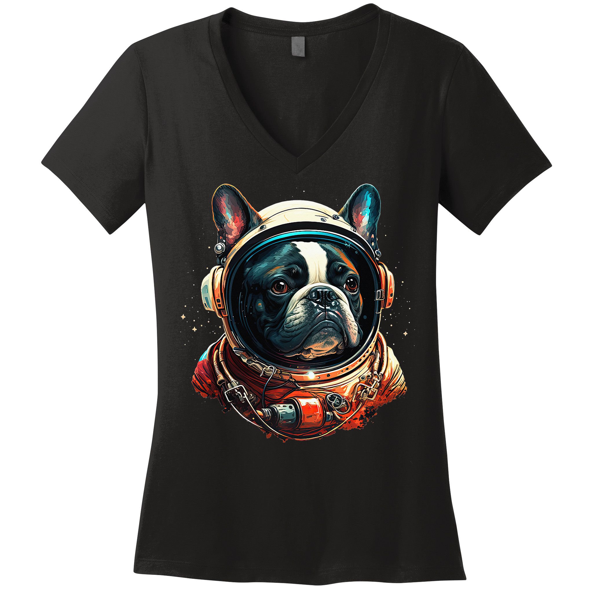 French Bulldog Frenchie Astronaut in the Space Women's V-Neck T-Shirt