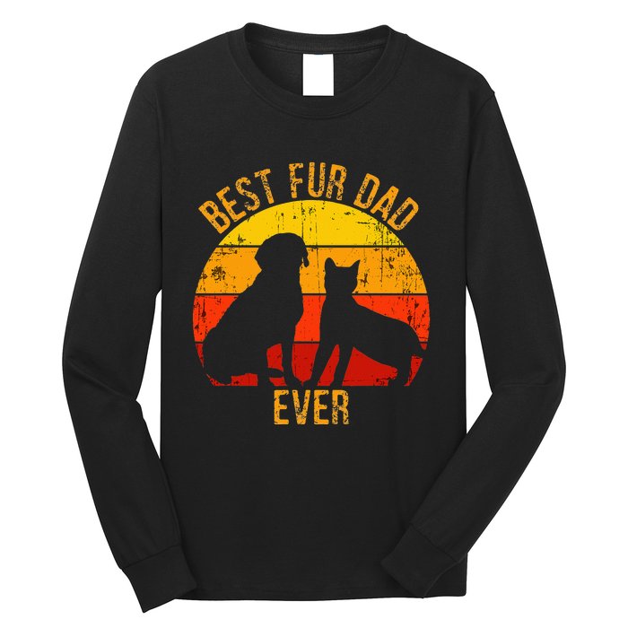 Funny Best Fur Dad Ever Vintage Retro Dog and Cat Owner Long Sleeve Shirt