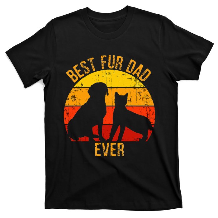 Funny Best Fur Dad Ever Vintage Retro Dog and Cat Owner T-Shirt