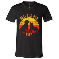 Funny Best Fur Dad Ever Vintage Retro Dog and Cat Owner V-Neck T-Shirt