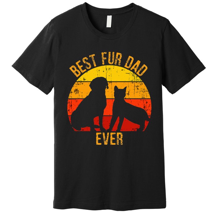 Funny Best Fur Dad Ever Vintage Retro Dog and Cat Owner Premium T-Shirt