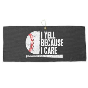 Funny Baseball Fan Humor I Yell Because I Care Baseball Dads Large Microfiber Waffle Golf Towel