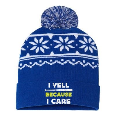 Funny Baseball Fan Humor I Yell Because I Care Baseball Dads Funny Gift USA-Made Snowflake Beanie