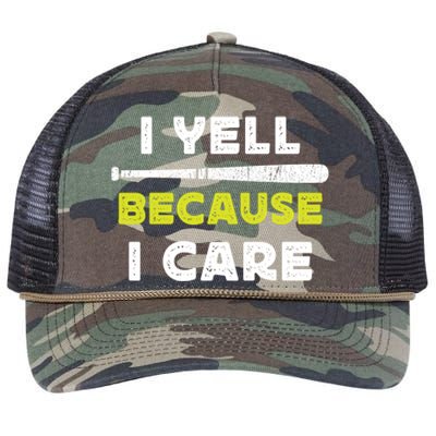 Funny Baseball Fan Humor I Yell Because I Care Baseball Dads Funny Gift Retro Rope Trucker Hat Cap