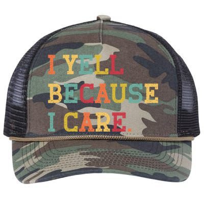 Funny Baseball Fan Humor I Yell Because I Care Baseball Dads Gift Retro Rope Trucker Hat Cap