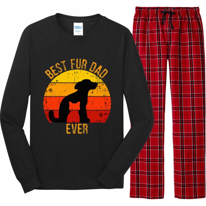 Funny Best Fur Dad Ever Vintage Retro Dog Cat Owner Long Sleeve Pajama Set